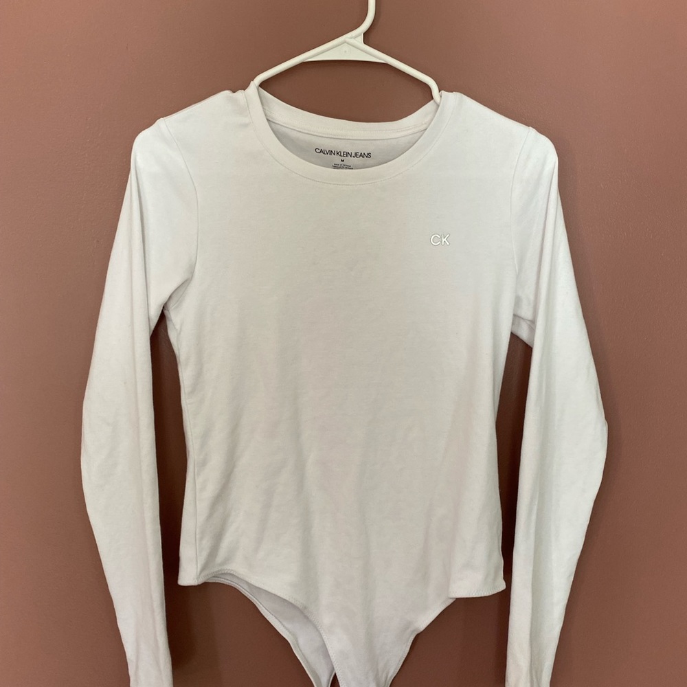 CK One Cotton Long Sleeve Bodysuit, White, Size M